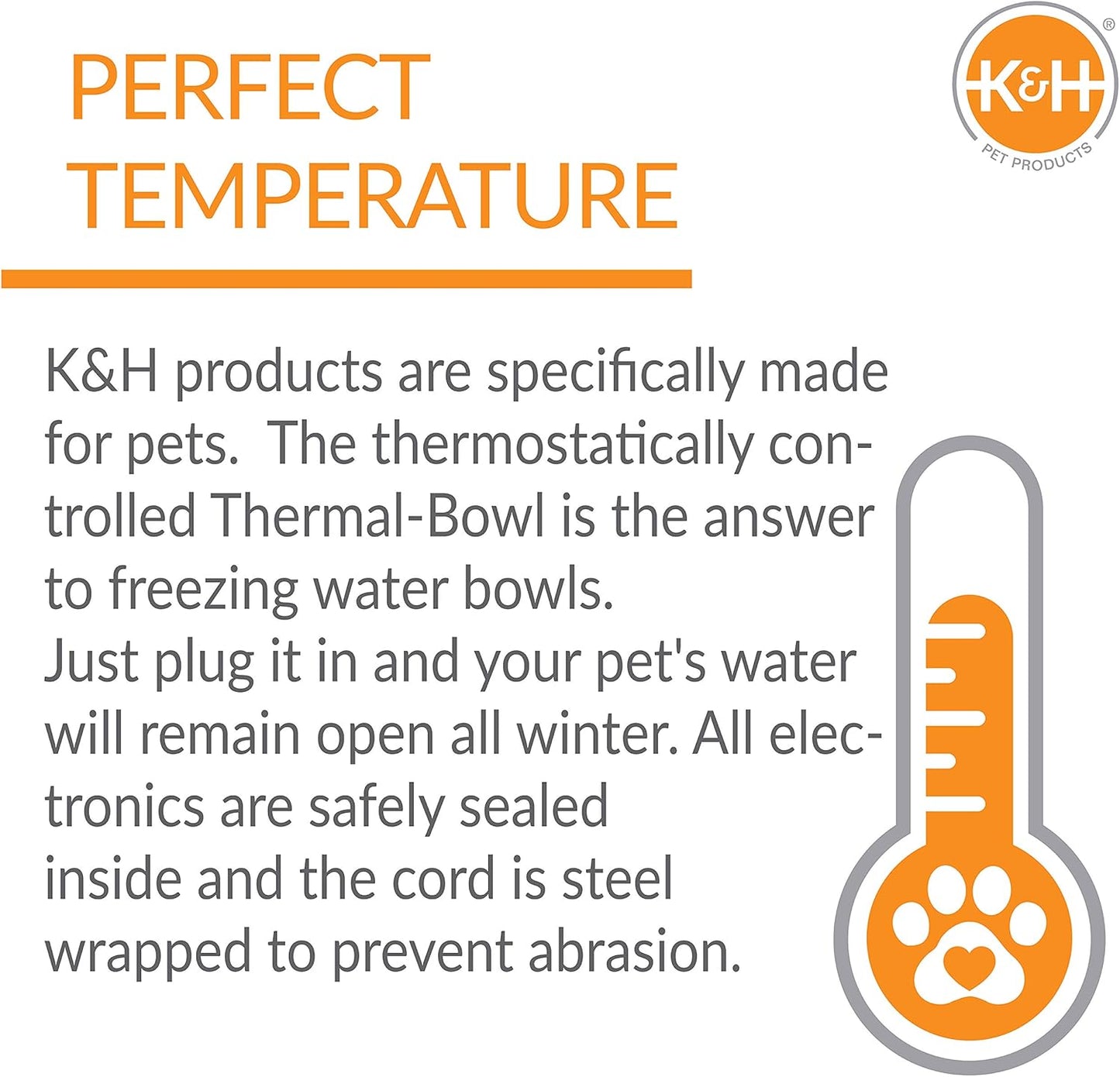 Thermal-Bowl Heated Water Bowl for Cats & Dogs Outside, Safety Listed Outdoor Heated Dog Dish for Pets, Automatic No Freeze, anti Chew Cord - 102 Ounces Stainless 25W