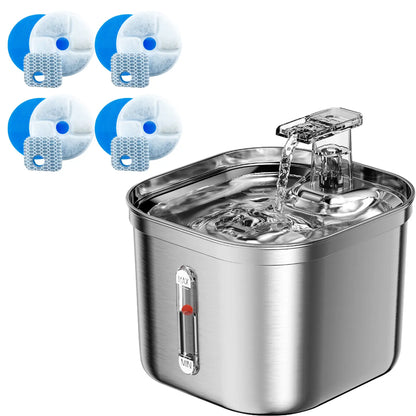 Cat Water Fountain, Stainless Steel Pet Water Fountain for Cats Inside, 3 Filters&Ultra-Quiet Pump, 2.2L/73Oz Automatic Dog Dispenser Water Bowl, Multiple Pets Water Fountain Square