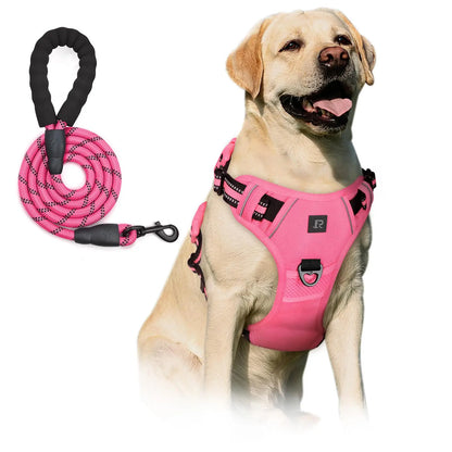 No-Pull Dog Harness and Leash Set (2 Pcs/Set), Reflective Adjustable Harness with Chest Strap and Handle, Escape-Proof Soft-Padded Pet Vest for Small to Large Dogs, Walking Harness