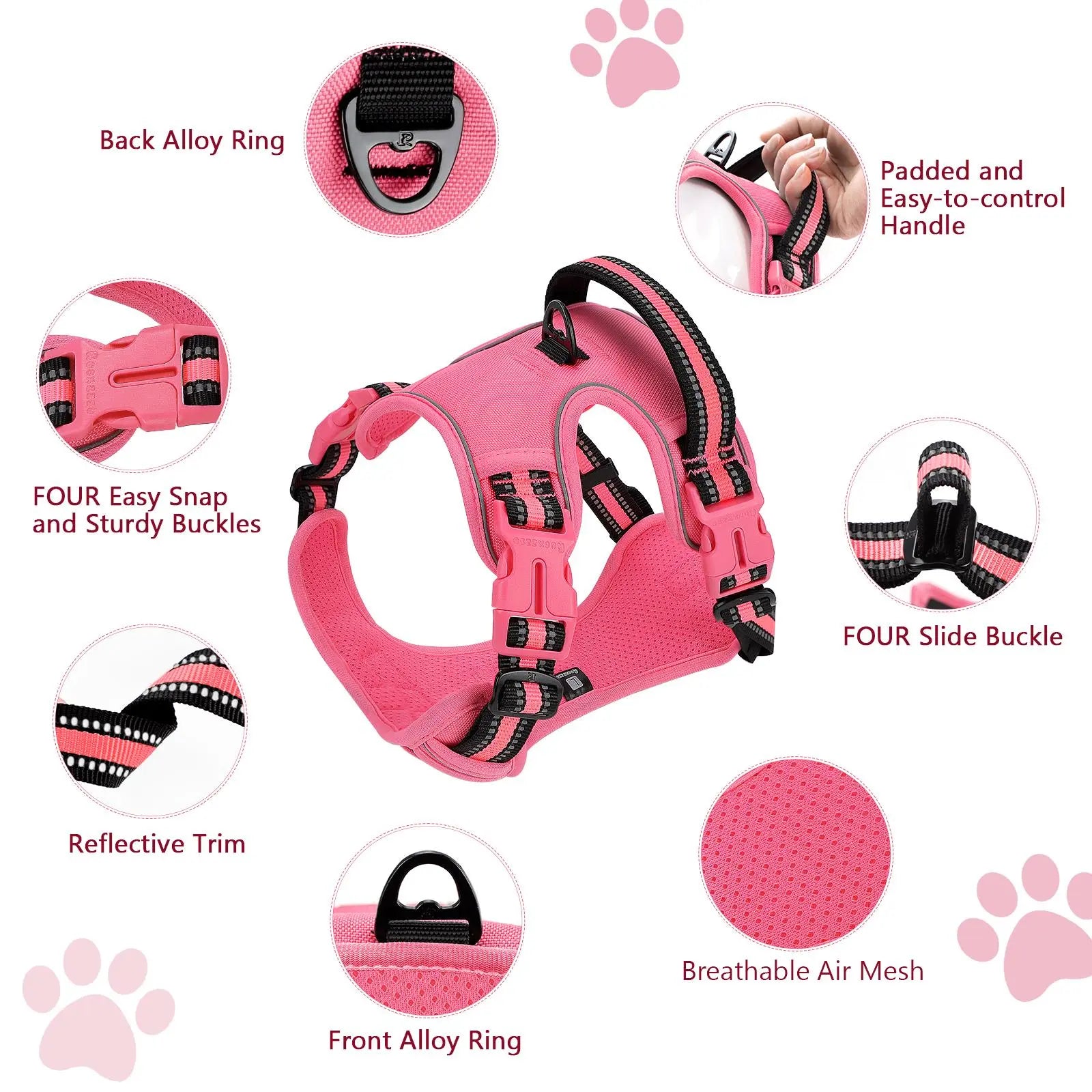 No-Pull Dog Harness and Leash Set (2 Pcs/Set), Reflective Adjustable Harness with Chest Strap and Handle, Escape-Proof Soft-Padded Pet Vest for Small to Large Dogs, Walking Harness