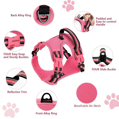 No-Pull Dog Harness and Leash Set (2 Pcs/Set), Reflective Adjustable Harness with Chest Strap and Handle, Escape-Proof Soft-Padded Pet Vest for Small to Large Dogs, Walking Harness
