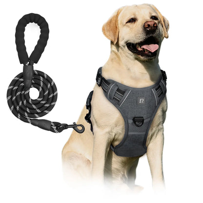 No-Pull Dog Harness and Leash Set (2 Pcs/Set), Reflective Adjustable Harness with Chest Strap and Handle, Escape-Proof Soft-Padded Pet Vest for Small to Large Dogs, Walking Harness